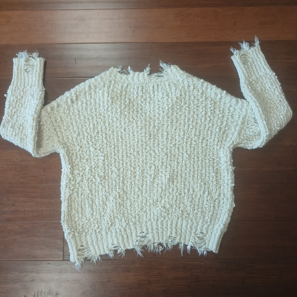Wish list white / cream  knit sweater with worn‎ details size M/L V-neck western - Picture 3 of 9